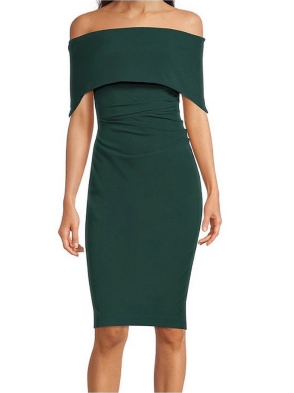 Vince Camuto Dark Green Off-Shoulder Sheath Dress